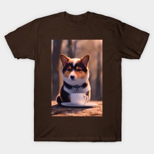 Corgi with a mug cup of morning coffee T-Shirt